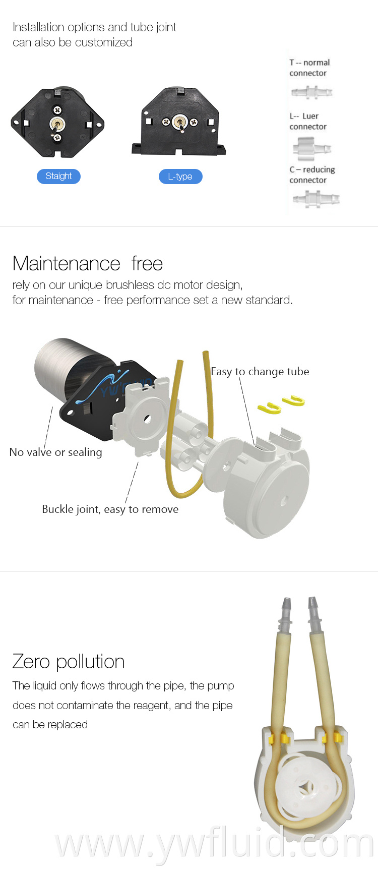 YWfluid High Performance Electric Mini Peristaltic Pump With Adapter Used for Water liquid Transfer Suction